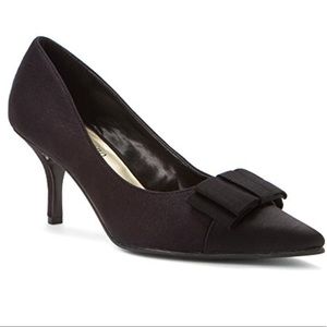Black Satin and Suede Pumps with Grosgrain Bow 6.5